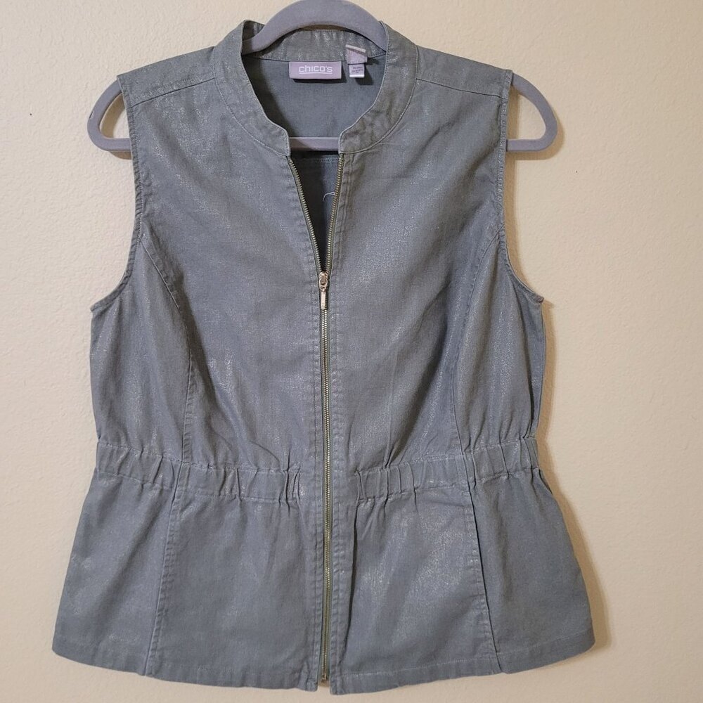 Chicos Womens Sleeveless Zip Vest Jacket Size‎ 1/M/8  Work Career Office Retro
